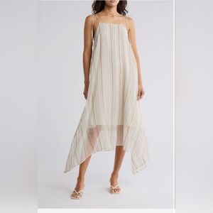 Roisin Tie Strap Silk & Cotton Striped Trapeze Striped Cream Dress